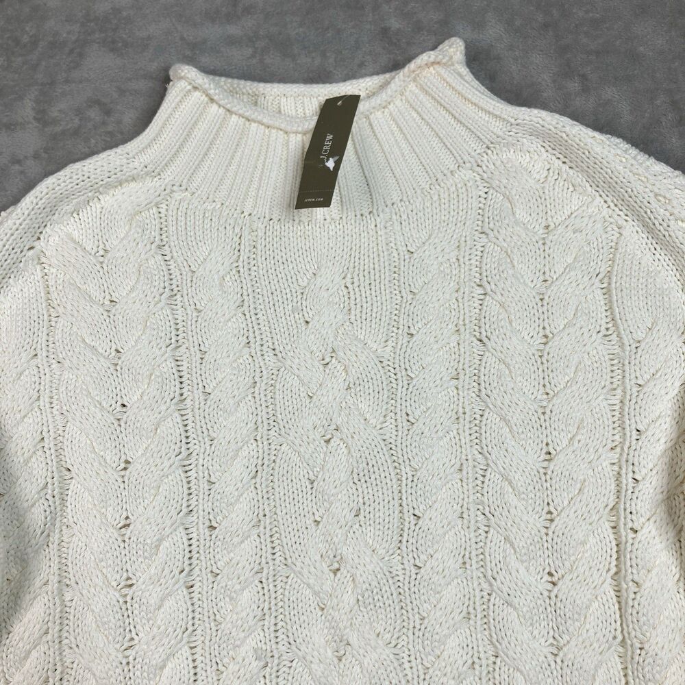 J Crew 2025 Rollneck Cableknit Sweater Womens XS Ivory Cotton Preppy